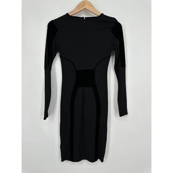 REISS Tigre Mini Dress Velvet Trim Crew Neck Long Sleeve Fitted, Black - Picture 7 of 12
